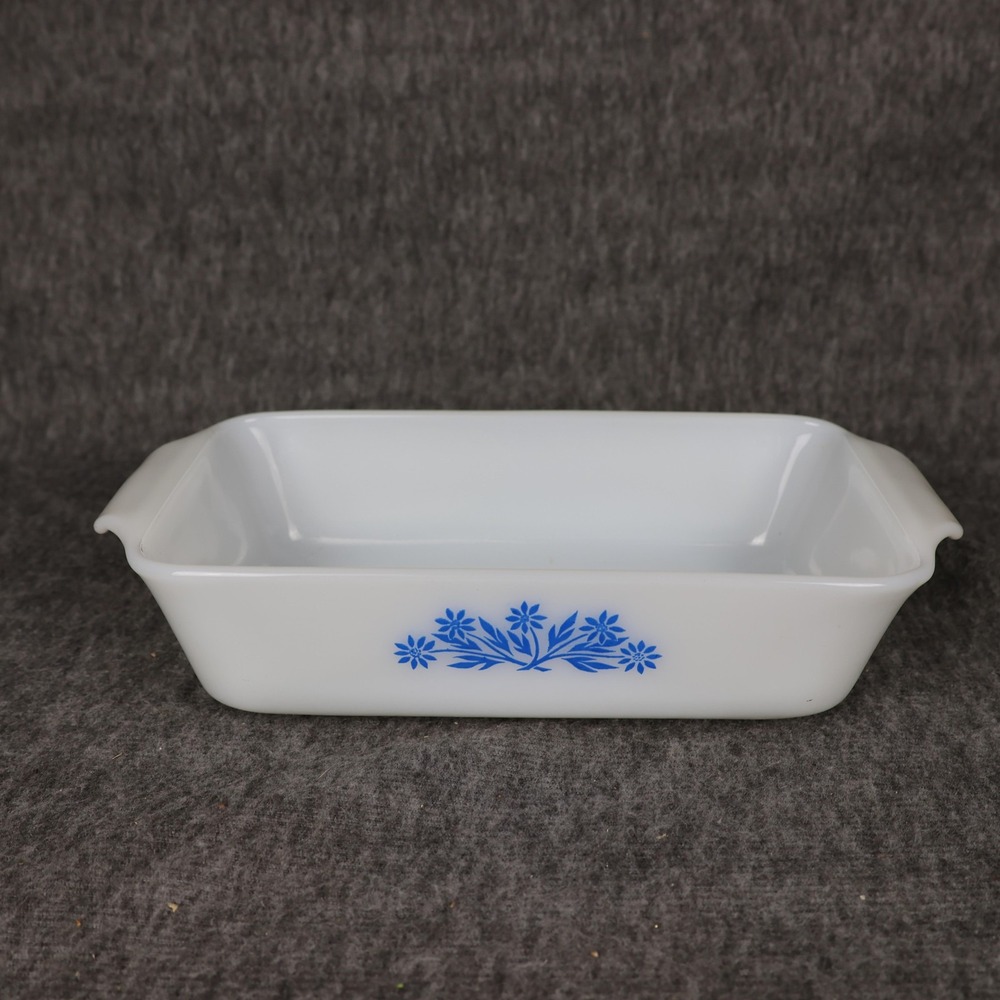 Vintage Anchor Hocking Fire-King White Milk Glass 1 Qt Casserole Pan Floral USA